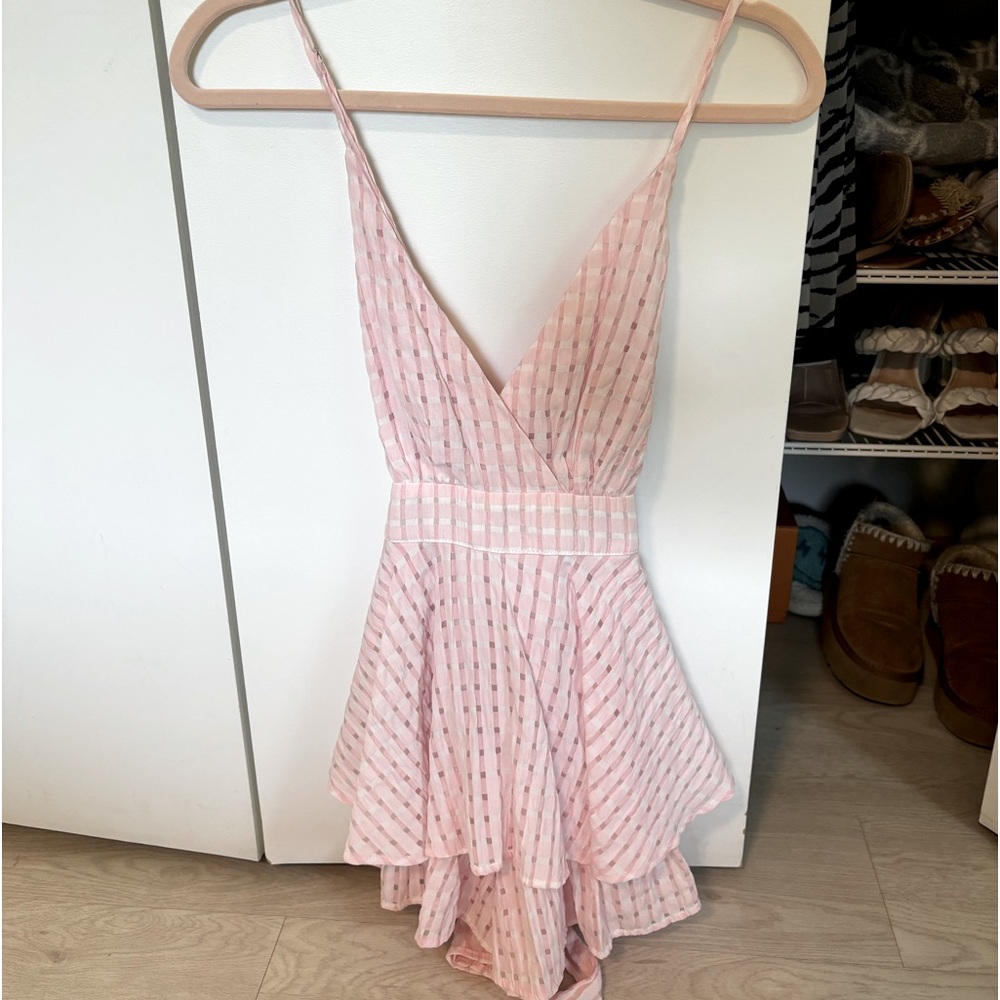 Gingham pink and white mini dress romper